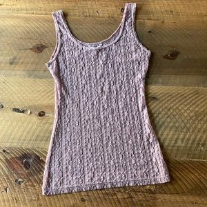 BKE Stretchy Metallic Mauve Sheer Lace Tank Top
